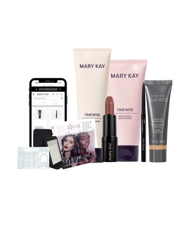 Produtos Mary Kay do Kit completo: linha TimeWise e maquiagem
